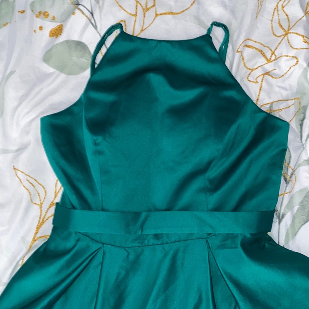 Satin Emerald Green Halter Homecoming Dress
